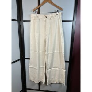 Anthropologie Maeve Linen Blend Wide Leg Crop Boho Pants Ivory Women Size 31